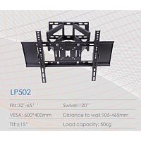 кронштейн для телевизора 32-65" lp502 наклонный поворотно-выдвижной для тв/монитора  фото