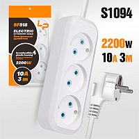 удлинитель розетки lp sf518 3м, 3 розетки, сетевой, белый  фото